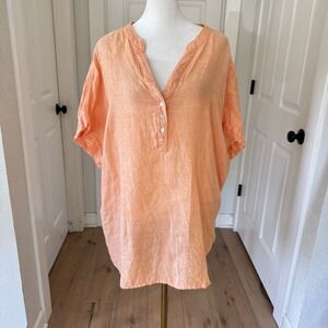 Jones New York 100% Linen Tunic Blouse Womens Plus 2X Peach Orange‎ Beachy Boho